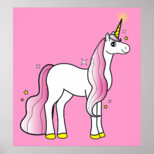 Poster Unicorne magique avec manne rose et queue
