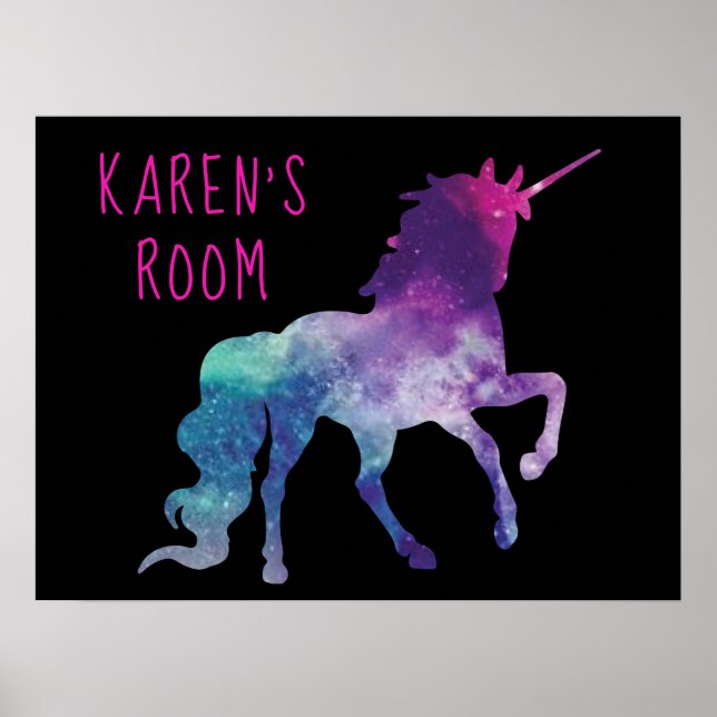 Poster Unicorne magique personnalisée violet et bleu (Devant)