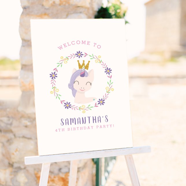 Poster Unicorne magique Princesse | Bienvenue à la fête d (Welcome Sign Mock-up)