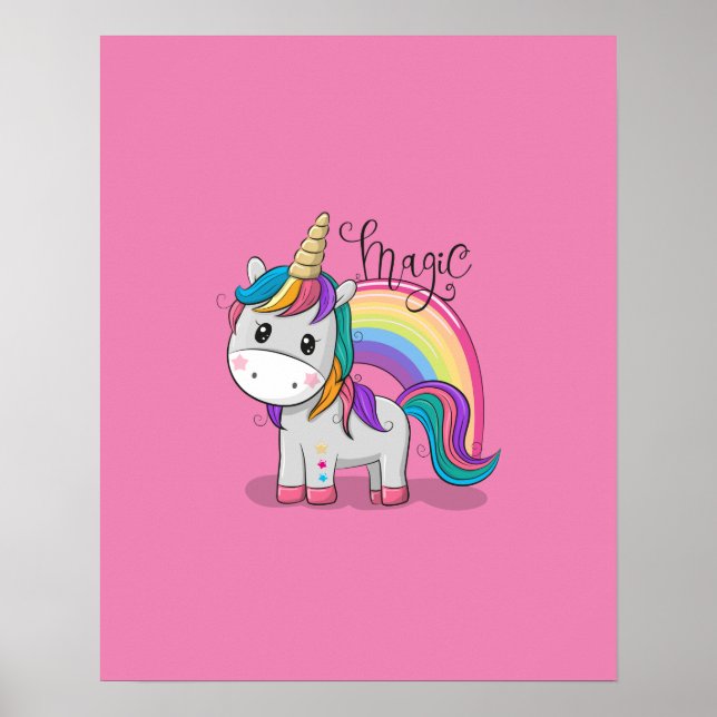 Poster Unicorne mignonne aux yeux grands (Devant)