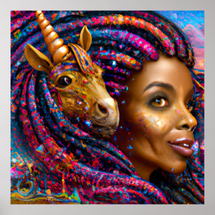 Poster Unicorne noire Melanin Unicornes Afro Queen Crown