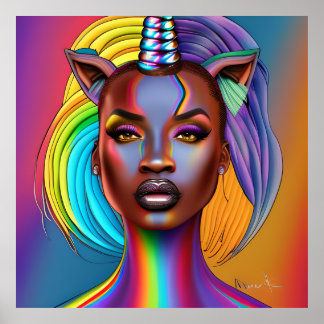Poster Unicorne noire Melanin Unicornes Afro Queen Crown