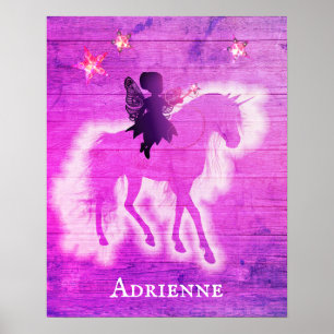 Poster Unicorne rose fille personnalisée