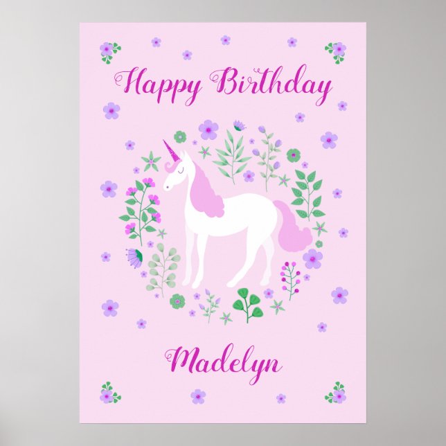 Poster Unicorne rose Joyeux Anniversaire (Devant)