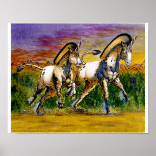 Poster Unicornes au coucher du soleil