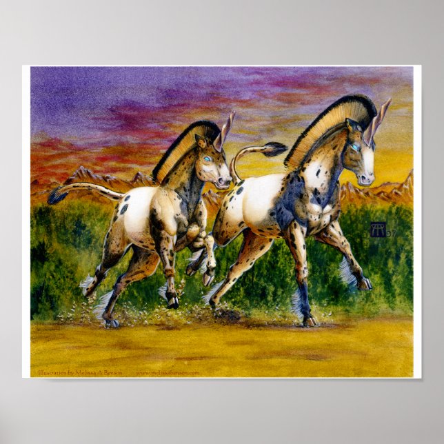 Poster Unicornes au coucher du soleil (Devant)