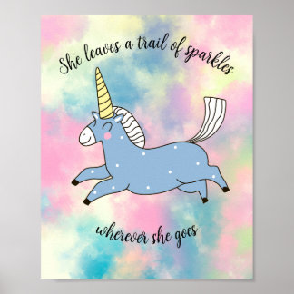 Poster Unicornes bleues flottantes sur les nuages pastel