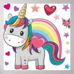 Poster Unicornio y Corazones