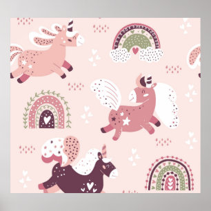 Poster Unicorns Rainbows : Pastel Magic Arrière - plan.