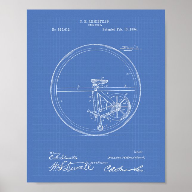 Poster Unicycle 1894 Brevet Plan directeur (Devant)