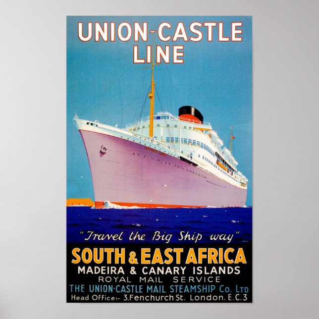 Poster Union Castle ~ The Big Ship Way (Devant)