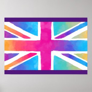 Poster Union Jack Flag à Bright Watercolors
