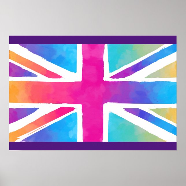 Poster Union Jack Flag à Bright Watercolors (Devant)