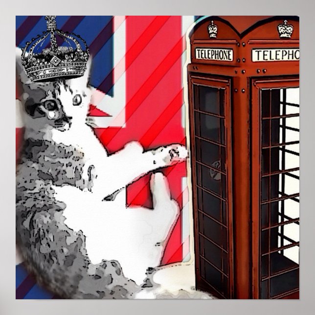 Poster union jack flag cabine téléphonique couronne kitty (Devant)