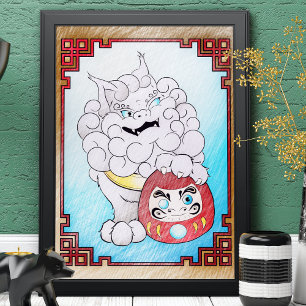 Poster Unique Foo Dog Art & Daruma Doll Grande coloration