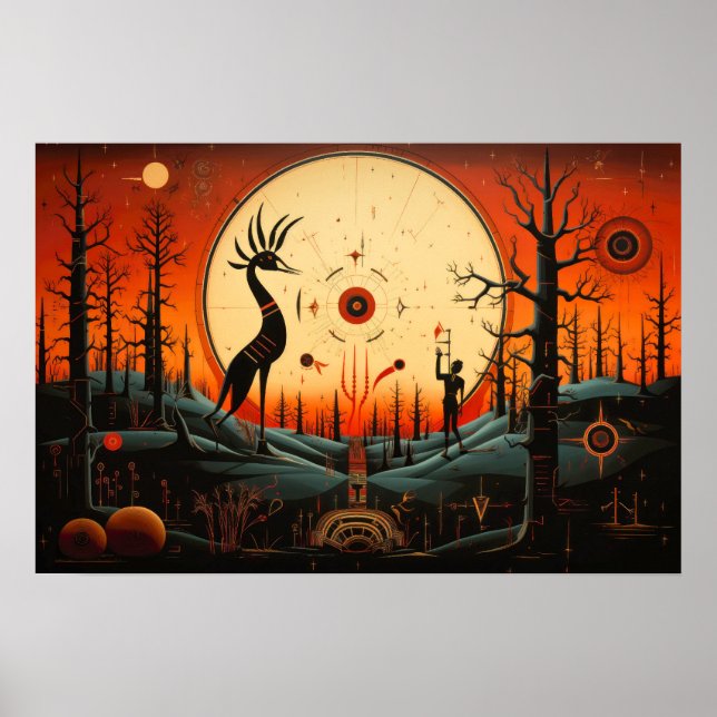 Poster Unique Kokopelli Abstrait (Devant)