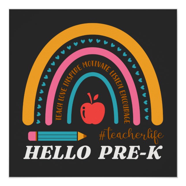 Poster Unisex Hello Pre K, Hello Preschool, Preschool (Devant)