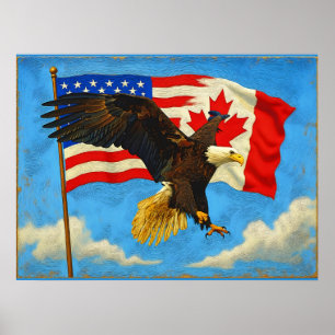 Poster Unité - Drapeau du Canada, Drapeau américain et Ai
