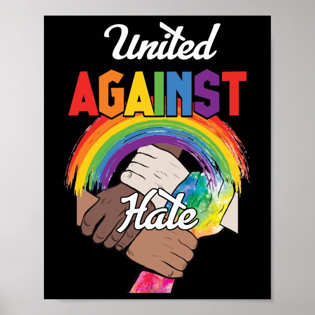 Poster United Against Hate Black Melanin Rainbow Main (Devant)