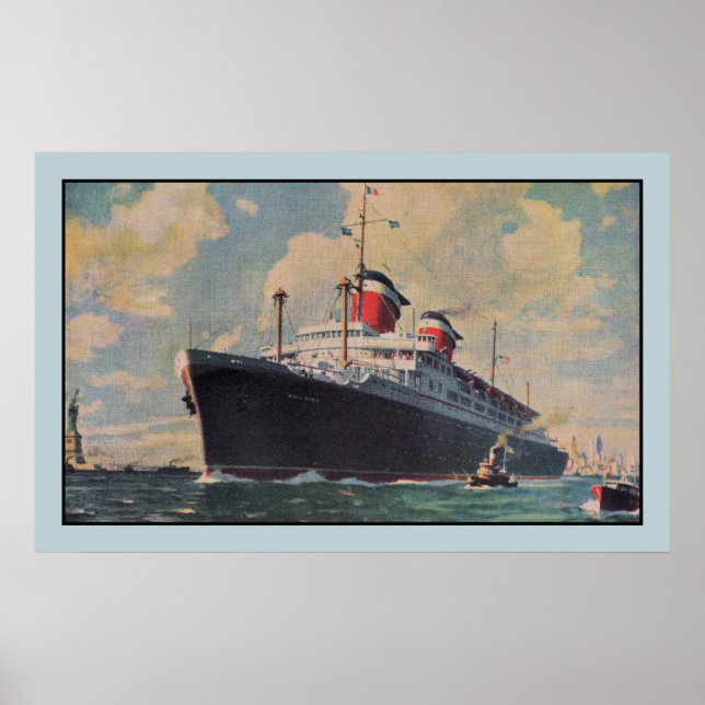Poster United States Lines SS America aquarelle (Devant)