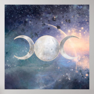 Poster Univers céleste Triple Lune Déesse Pierre de Lune
