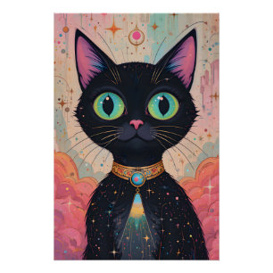 Poster Univers Chat Noir Cosmique Futuriste Atomique