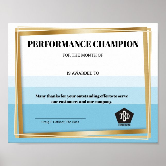 Poster Universal employee recognition award certificate (Devant)
