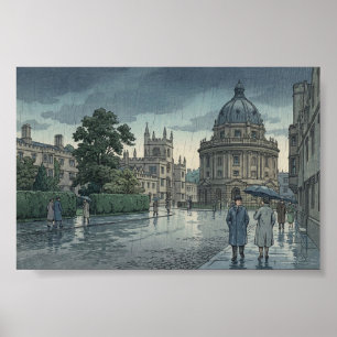 Poster Université d'Oxford sous la pluie, estampe japonai