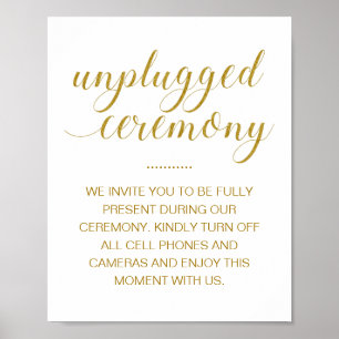 Poster Unplugged Ceremony Elegant Gold Script Mariage