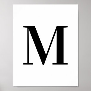 Poster Uppercase Letter M Monogram Black and White