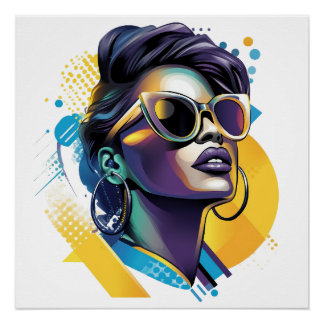 Poster Urban Diva - Bold Portrait vectoriel de Rétro Glam