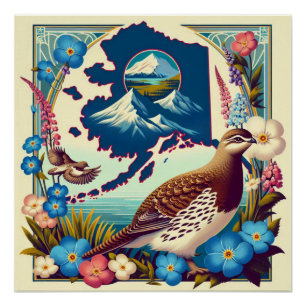 Poster US Alaska State Bird and Flower Design