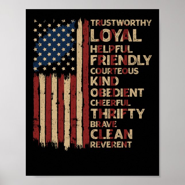 Poster US America Flag Scouting Scout Law (Devant)