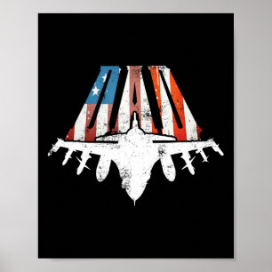 Poster US American Flag Air Fighter Jet Fête des pères 4t