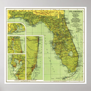 Poster " USA : 1930/heute Florida - Detaillierte Landkart