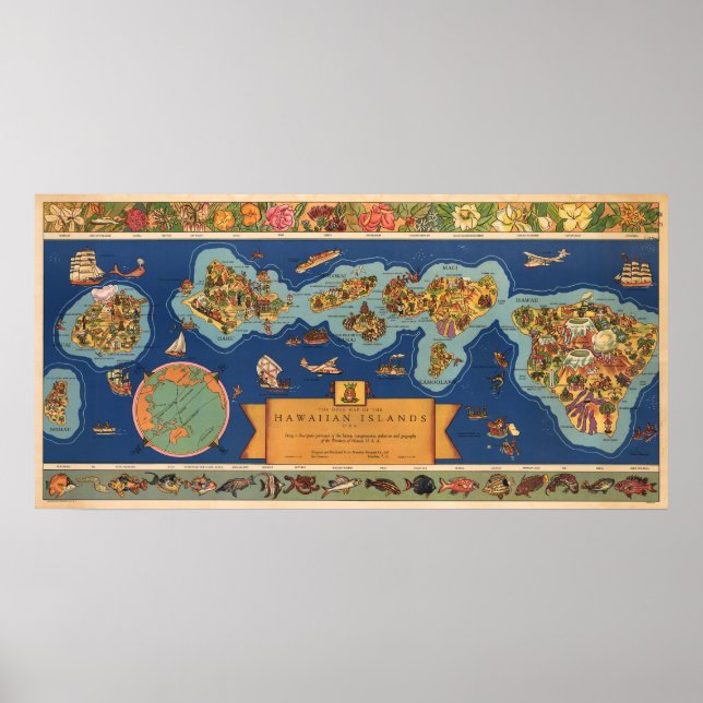 Poster " USA : 1937 Hawaii - DOLE Pineapple Map ... (Devant)