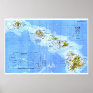 Poster " USA : 1976 Hawaii détaillée MAP ...