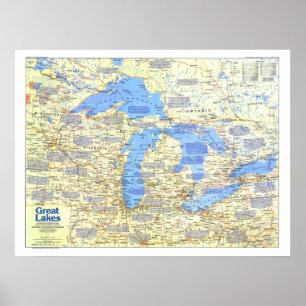 Poster " USA: 1987 Great Lakes MAP ...
