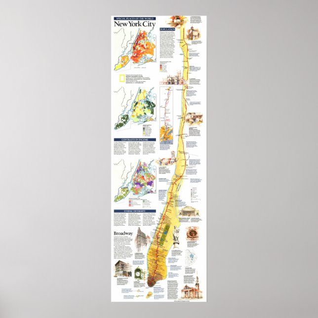 Poster " USA : 1990 New York MANHATTAN map ... (Devant)