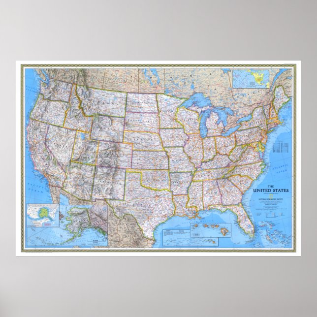 Poster " USA : 1993/today - Carte détaillée ... (Devant)