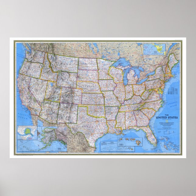 Poster " USA : 1993/today - Carte détaillée ... (Devant)