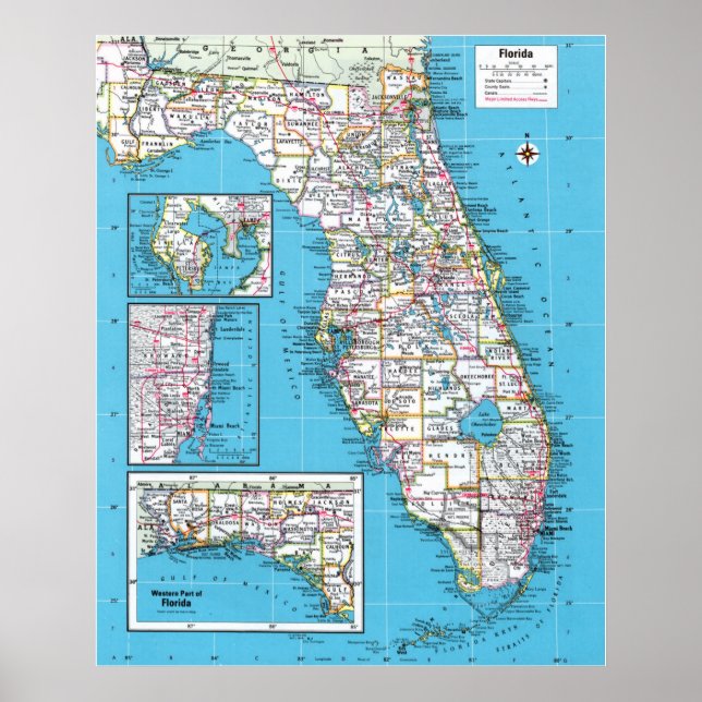 Poster " USA : 2015/heute Florida - Detaillierte Landkart (Devant)