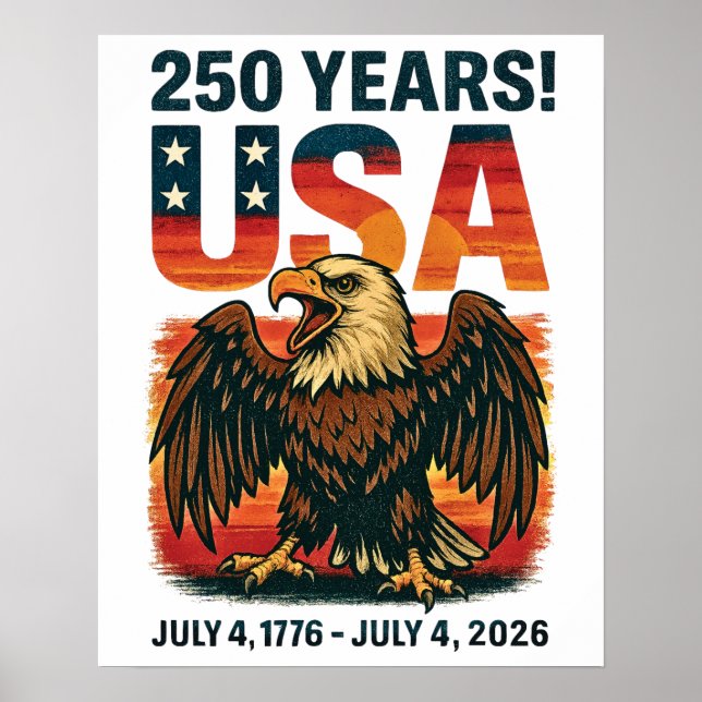 Poster USA 250 Years - Patriotic Bald Eagle 4 juillet 202 (Devant)