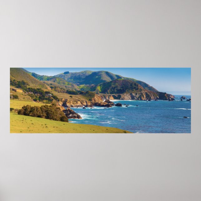 Poster USA, Californie. Panorama De Big Sur Avec Bixby (Devant)