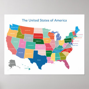 Poster USA carte couleurs vives