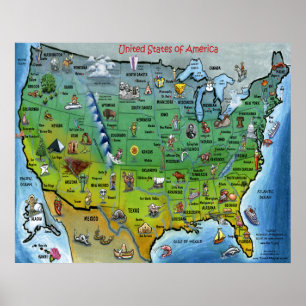 Poster USA Cartoon Large Map