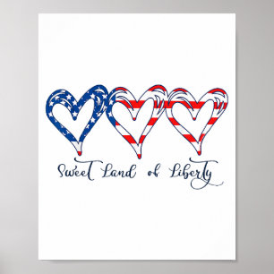 Poster USA Drapeau Patriotique Coeurs 4 juillet Sweet Lan