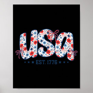 Poster USA Est 1776 Coquette Noeud 4 juillet USA Floral