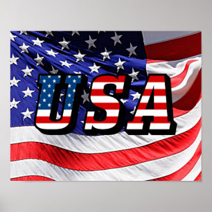 Poster USA Flag America Red White Blue Small