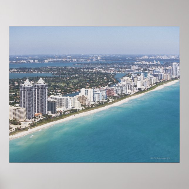 Poster USA, Floride, Miami, Cityscape avec plage (Devant)